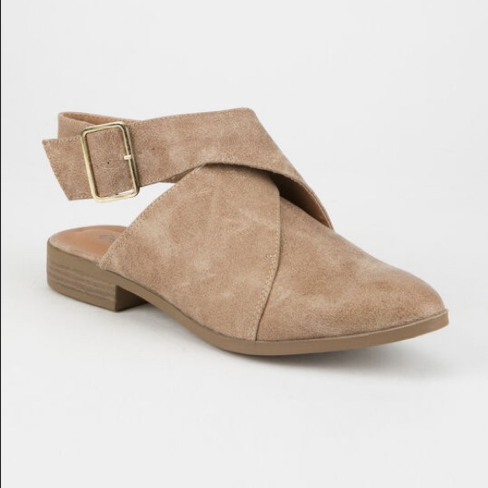 BNWOT Faux Suede Open Heel Wrap Ankle Booties